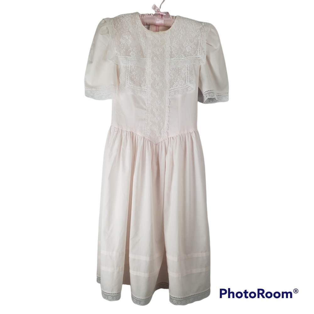 Vintage Gunne Sax Blush Pink Cotton Lace Dress